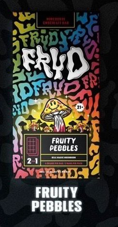 Fruity Pebbles Fryd Magic Mushroom Chocolate Bar featuring colorful cereal pieces